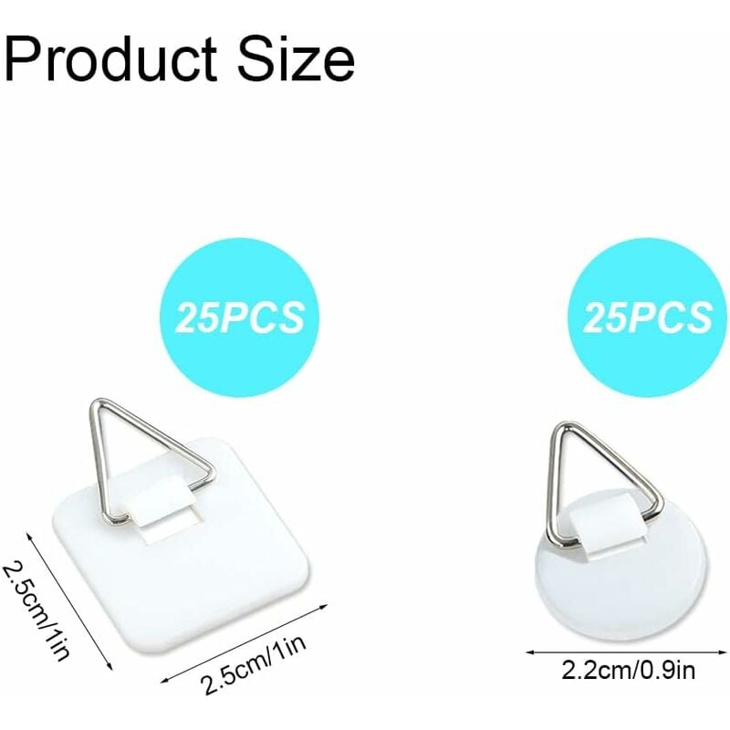 50-Pack 1\" Invisible Adhesive Hangers, Self-Adhesive Vertical Wall Plaque Hangers, Wall Plaques for Plates, Pictures, Decorative Art (White)