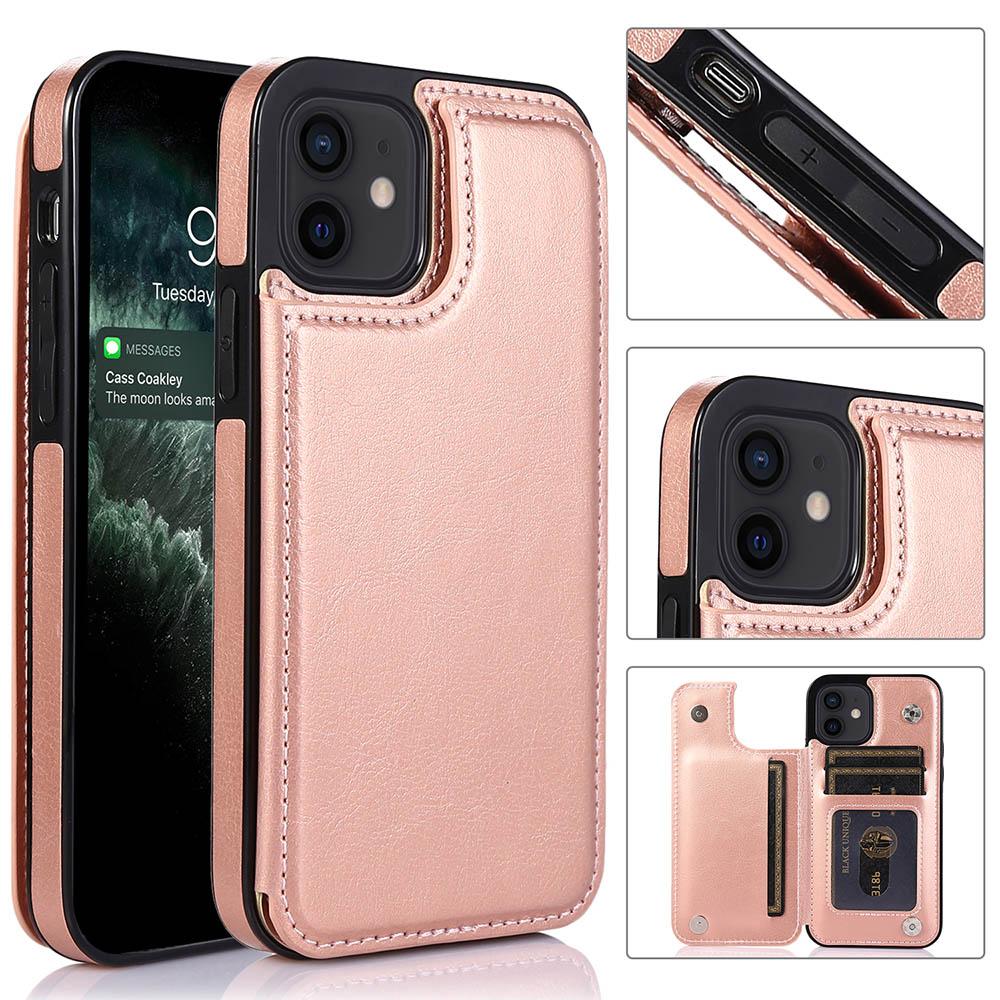 iPhone 12 - Practical and stylish case with card holder Rose gold