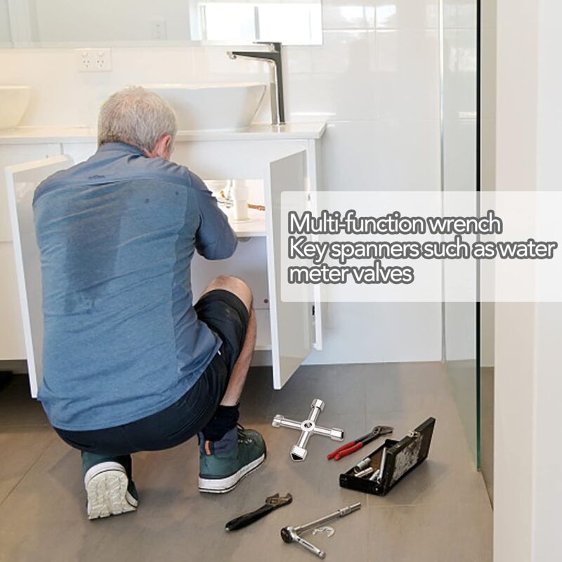 4-in-1 Universal Electrical Cabinet Wrench for Elevators and Valves Silver Multifunctional Tool Wrench