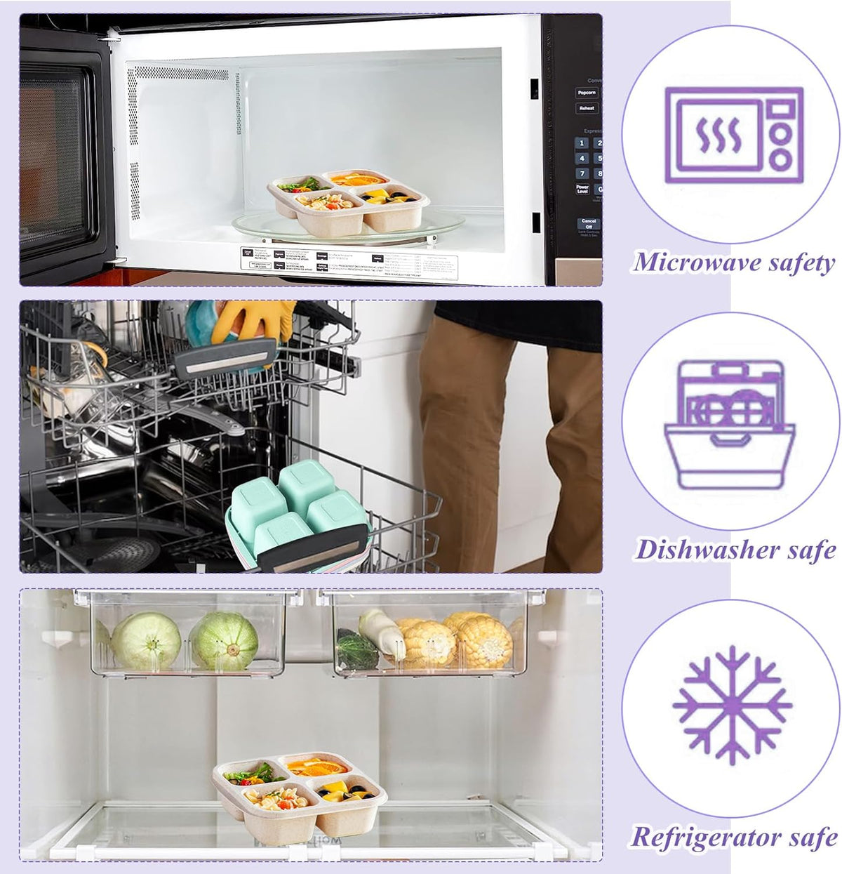 4-pack snack boxes with compartments, snack containers for kids and adults, 4-compartment bento lunch boxes