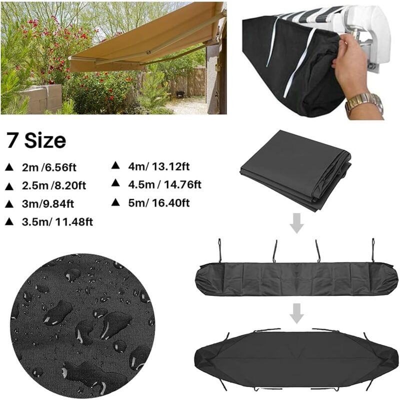 Awning Dust Cover, 3m Patio Awning Dust Cover Black Patio Awning Storage Cover, Waterproof Winter Protection, AAFGVC