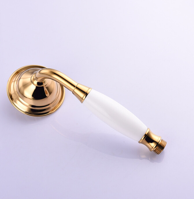 Brass and ceramic shower head, gold, round hand shower, narrow