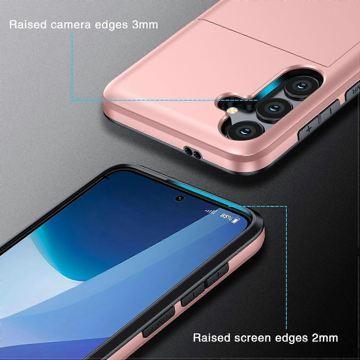 Hot Compatible with Samsung Galaxy A16 5G/4G Case with Card Holder TPU+PC Back Rose Gold