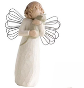 Willow resin imitation wood carving friendship angel statue resin crafts home decoration couple ornament Standing and holding a cat Standing and holding a cat