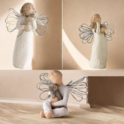Willow resin imitation wood carving friendship angel statue resin crafts home decoration couple ornament Standing and holding a cat Standing and holding a cat