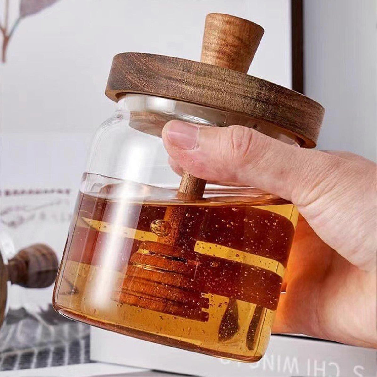 500ML Glass Honey Jar with Wooden Spoon Lid Airtight Honey Pot Set Transparent Honey Spoon and Jar Set for Easy Monitoring Wide Opening