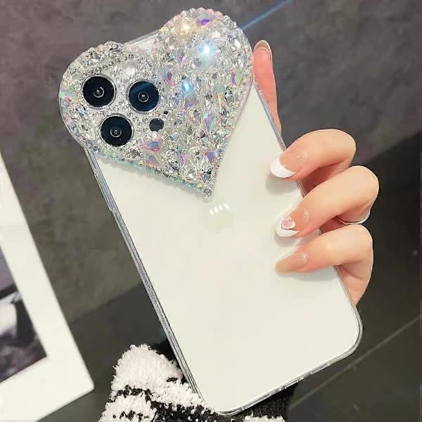 Compatible iPhone 15 Pro Max Case for Women and Girls, Luxury Bling Rhinestone 3D Diamond Love Case, Cute Pink Glitter, Sparkly Protective Case