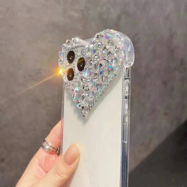 Compatible iPhone 15 Pro Max Case for Women and Girls, Luxury Bling Rhinestone 3D Diamond Love Case, Cute Pink Glitter, Sparkly Protective Case