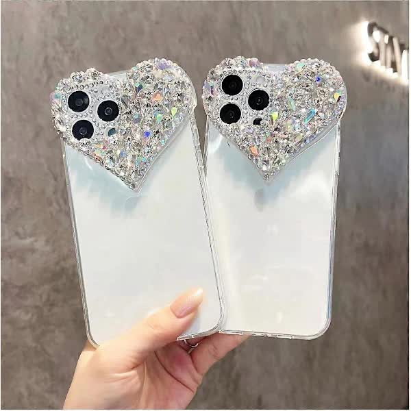 Compatible iPhone 15 Pro Max Case for Women and Girls, Luxury Bling Rhinestone 3D Diamond Love Case, Cute Pink Glitter, Sparkly Protective Case