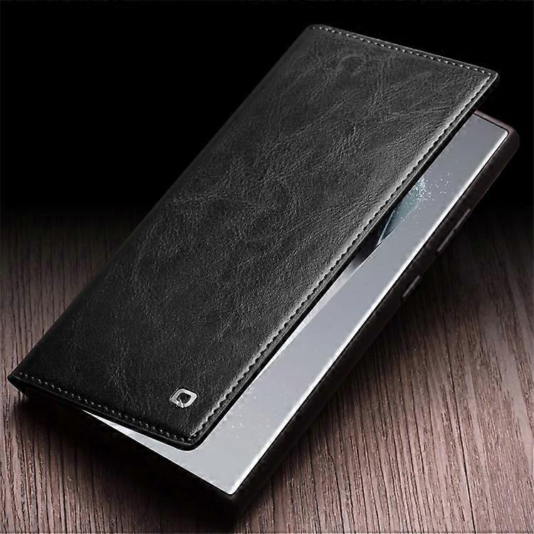 Compatible with Samsung Galaxy S24 Ultra Mobile Case Wallet Case Flip Stand Phone Protection Genuine Leather Black