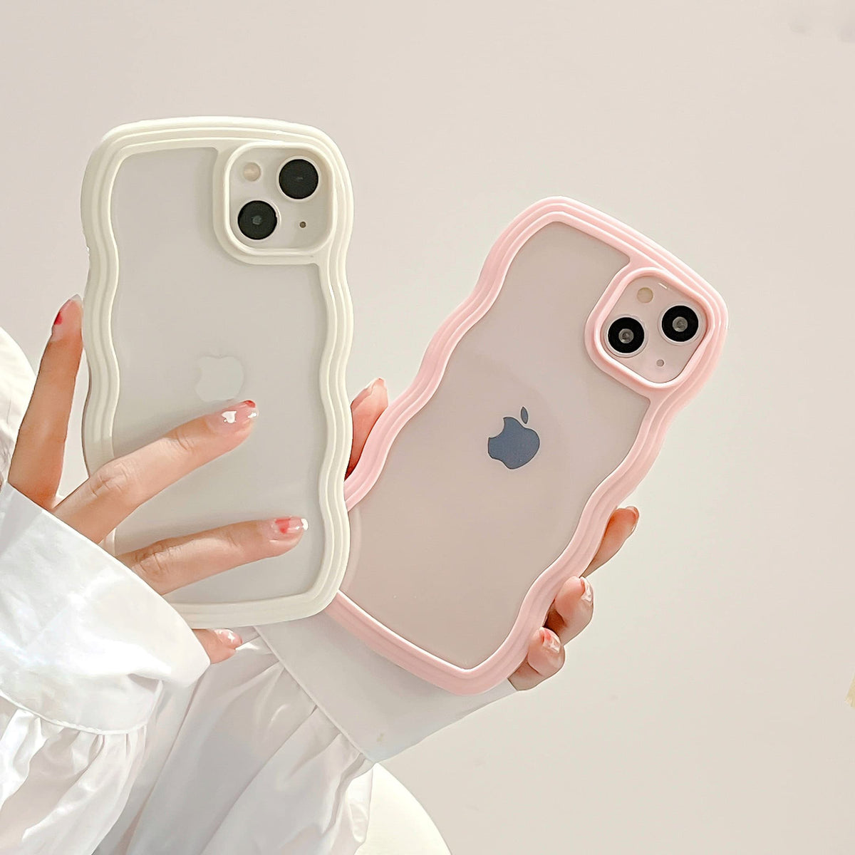 Transparent Cute Curly Simple Wavy Case, Aesthetic Design Bumper, Soft TPU for iPhone 14 Pro Max-White