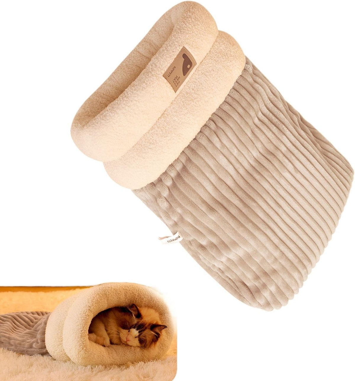 Sleeping Bag for Cat, Warm Pet Bed, Washable Cozy Cave for Cats gray L 34 x W 20 x H 20 cm