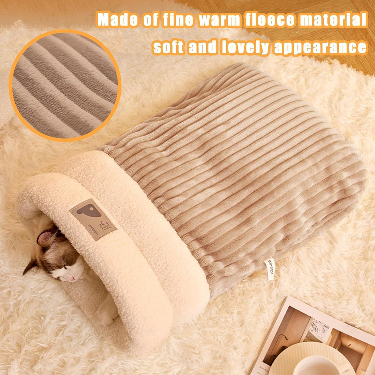 Sleeping Bag for Cat, Warm Pet Bed, Washable Cozy Cave for Cats gray L 34 x W 20 x H 20 cm
