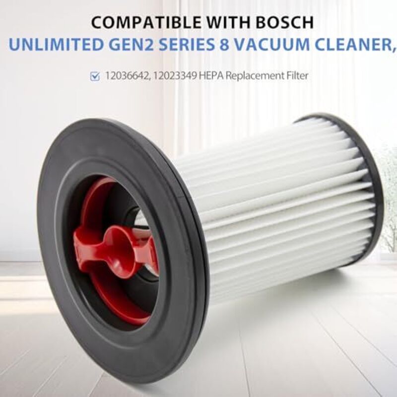 Bosch Unlimited Gen2 Series 8 Vacuum Cleaner Replacement Filter 2-Pack Compatible with BKS8214W BSS825ALL BSS81POW1 BBS8214PET Parts 12036642 12023349