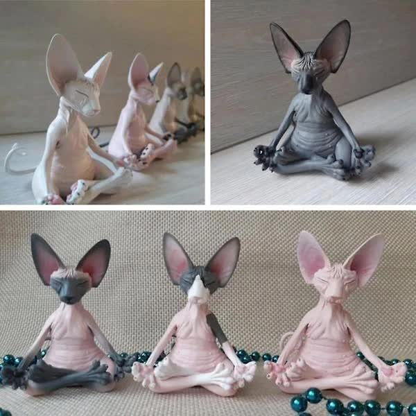 Set of 4 Meditating Cat Collectible Figurines Handmade Decorative Toys