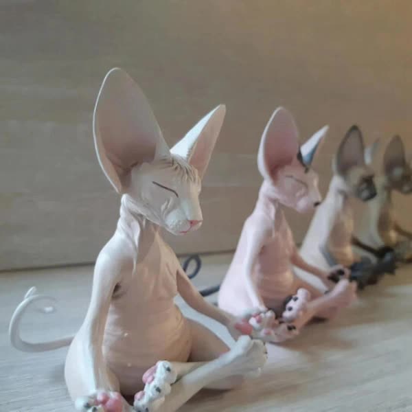Set of 4 Meditating Cat Collectible Figurines Handmade Decorative Toys