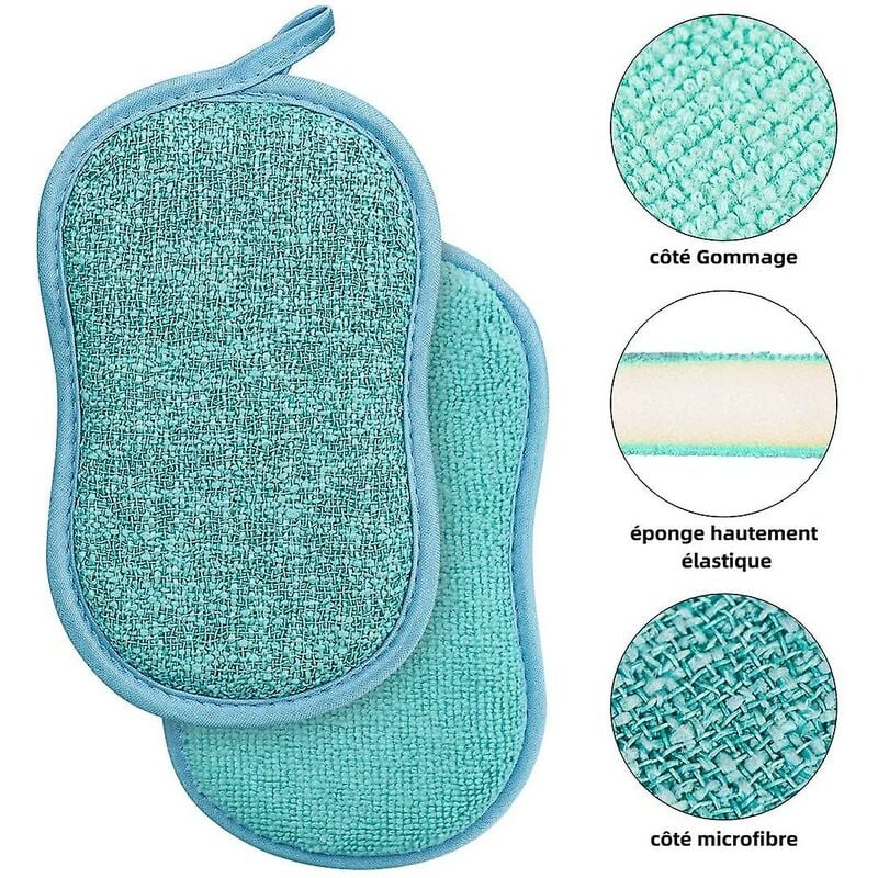 Reusable Microfiber Antibacterial Washable Dishwashing Sponges Scouring Pads Double Sponge for Non-Stick Pans Pots (4pcs Sponges)