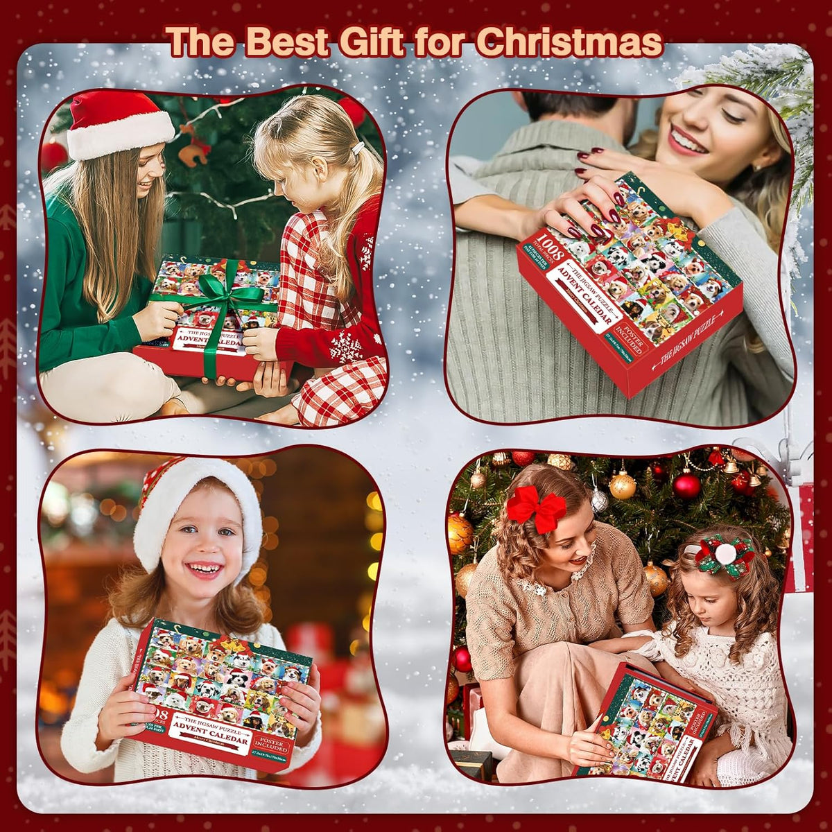 Advent Calendar 2024 Christmas Puzzle, Christmas Dogs Puzzle 1008 Pieces Puzzle 24 Days Christmas Countdown