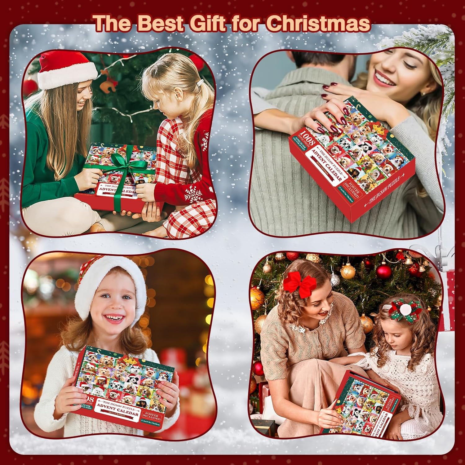 Advent Calendar 2024 Christmas Puzzle, Christmas Dogs Puzzle 1008 Pieces Puzzle 24 Days Christmas Countdown