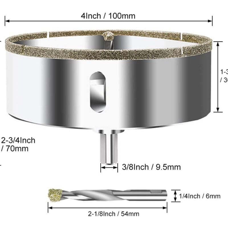 100mm Diamond Hole Saw with Centering Drill, Tile Hole Saw a