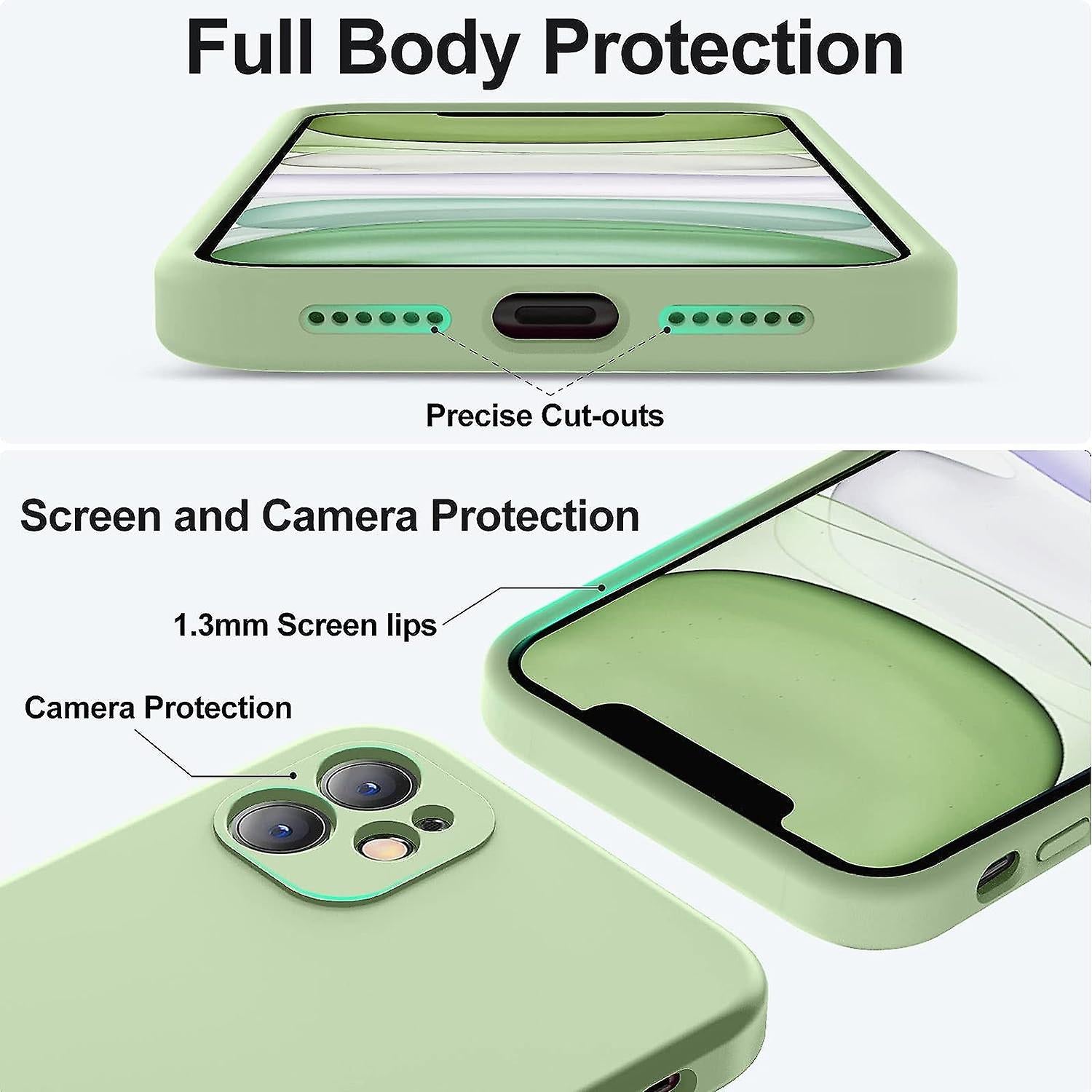 Upgraded Liquid Silicone with [Square Edges] [Camera Protection] [Soft Anti-Scratch Microfiber Lining] Mobile Case for iPhone 11 6.1 inch - Matcha