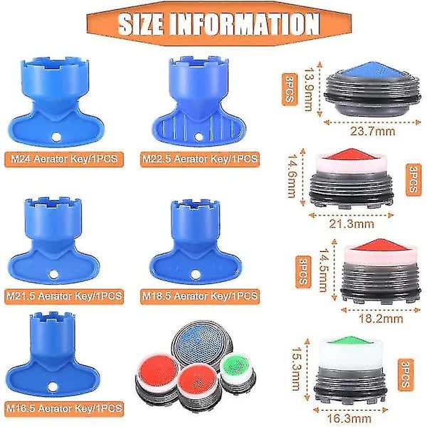 12pcs Faucet Aerator Replacement for Sink Aerator with 5pcs Faucet Aerator Key Removable Tool M16.5 18.5 21.5 24mm...