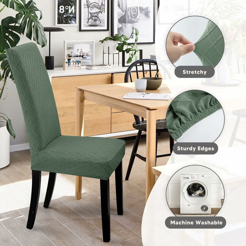 Chair Covers, 4 Pieces Chair Covers, Stretch Dining Chair Covers, Universal Washable Removable Cover (Green)