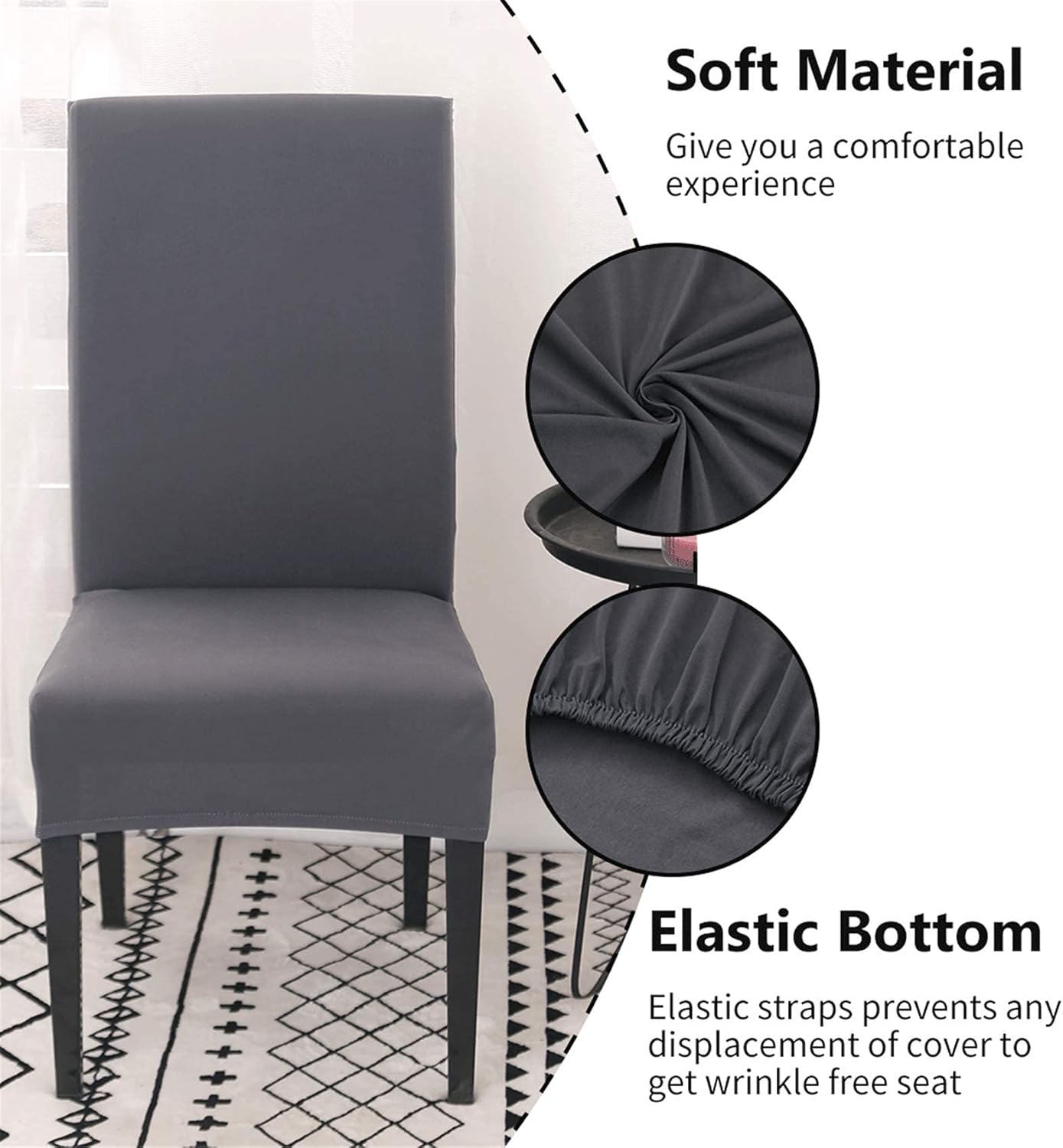 Chair Covers Set of 4 or 6, Stretch Removable Washable Chair Covers Decoration Slipcovers Seat Covers for Hotel grey-tfrf grey 6pcs