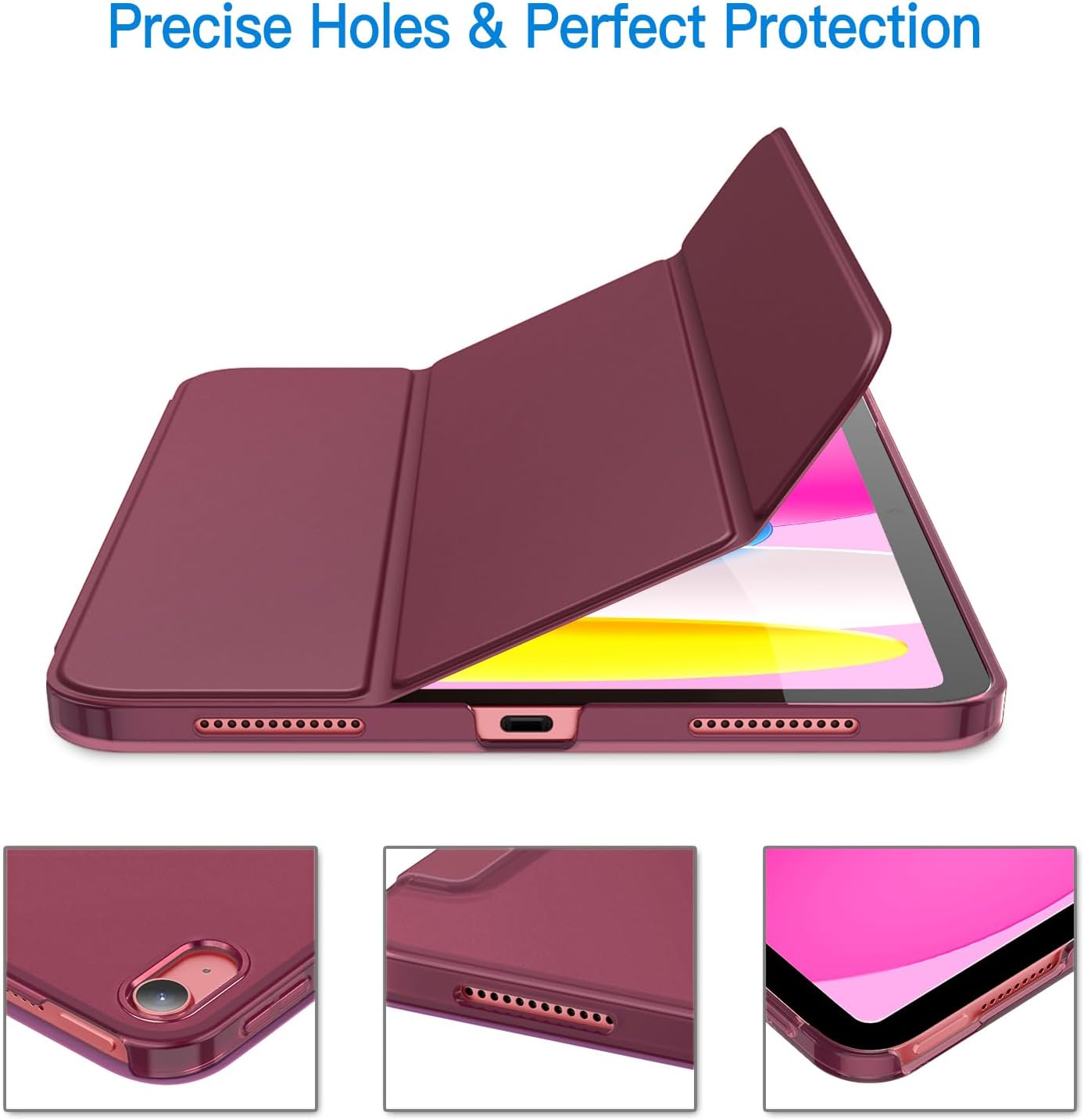 Case for iPad (A16) 11th/10th Generation (2025/2022), Slim Stand Hard Back Cover Auto Wake/Sleep Function (Burgundy)