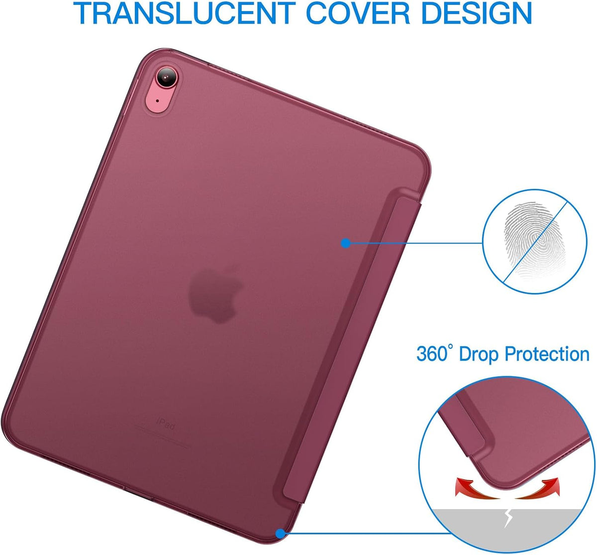Case for iPad (A16) 11th/10th Generation (2025/2022), Slim Stand Hard Back Cover Auto Wake/Sleep Function (Burgundy)