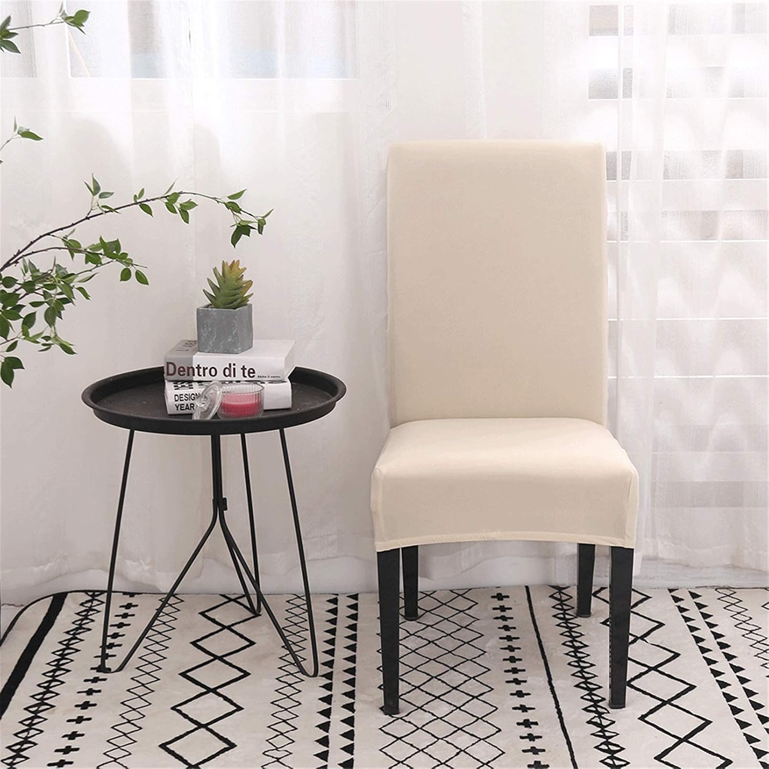 Dining Room Chair Covers, Set of 4 or 6, Stretchy, Removable, Washable, Chair Covers, Decorative Protectors, Seat Covers for Hotel Beige-tfrf Beige 6pcs