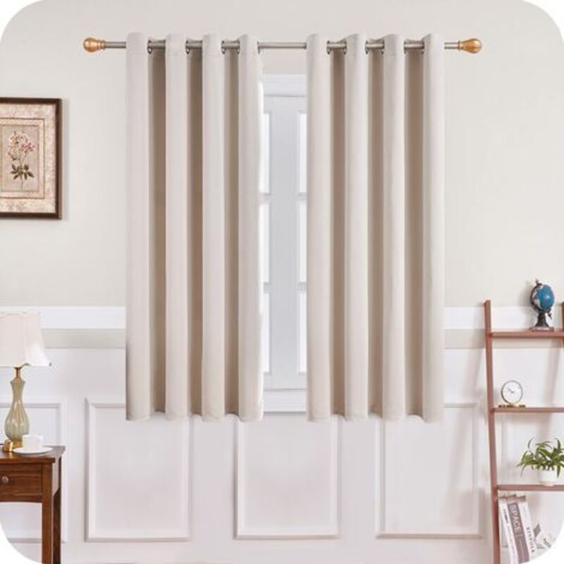 Thermal Insulating Blackout Curtain 140x160 cm Short Beige Interior Small Window Curtains for Living Room Bedroom Set of 2 with Eyelets, by DEBUNS