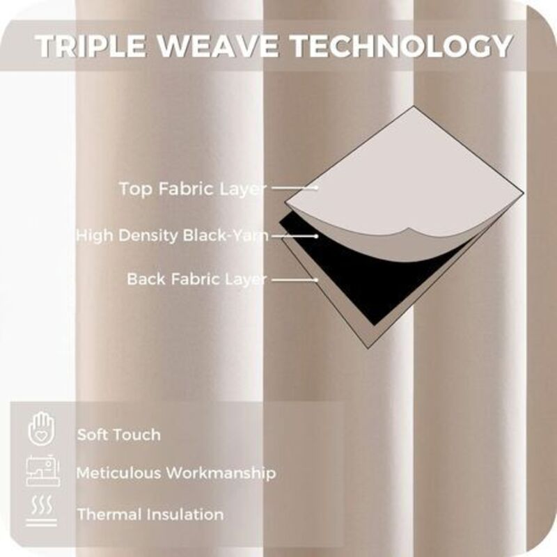 Thermal Insulating Blackout Curtain 140x160 cm Short Beige Interior Small Window Curtains for Living Room Bedroom Set of 2 with Eyelets, by DEBUNS