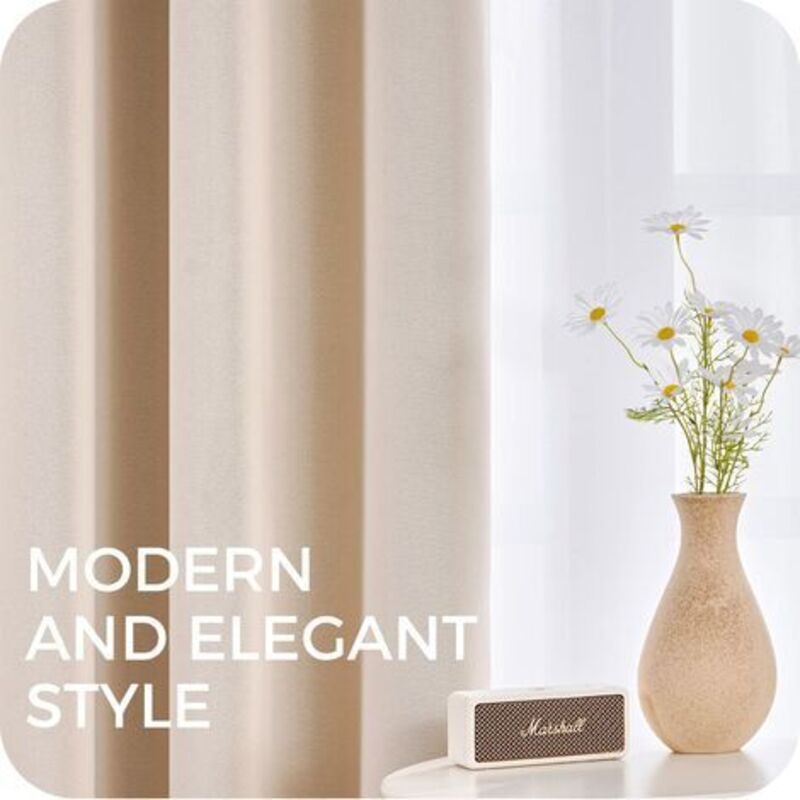 Thermal Insulating Blackout Curtain 140x160 cm Short Beige Interior Small Window Curtains for Living Room Bedroom Set of 2 with Eyelets, by DEBUNS