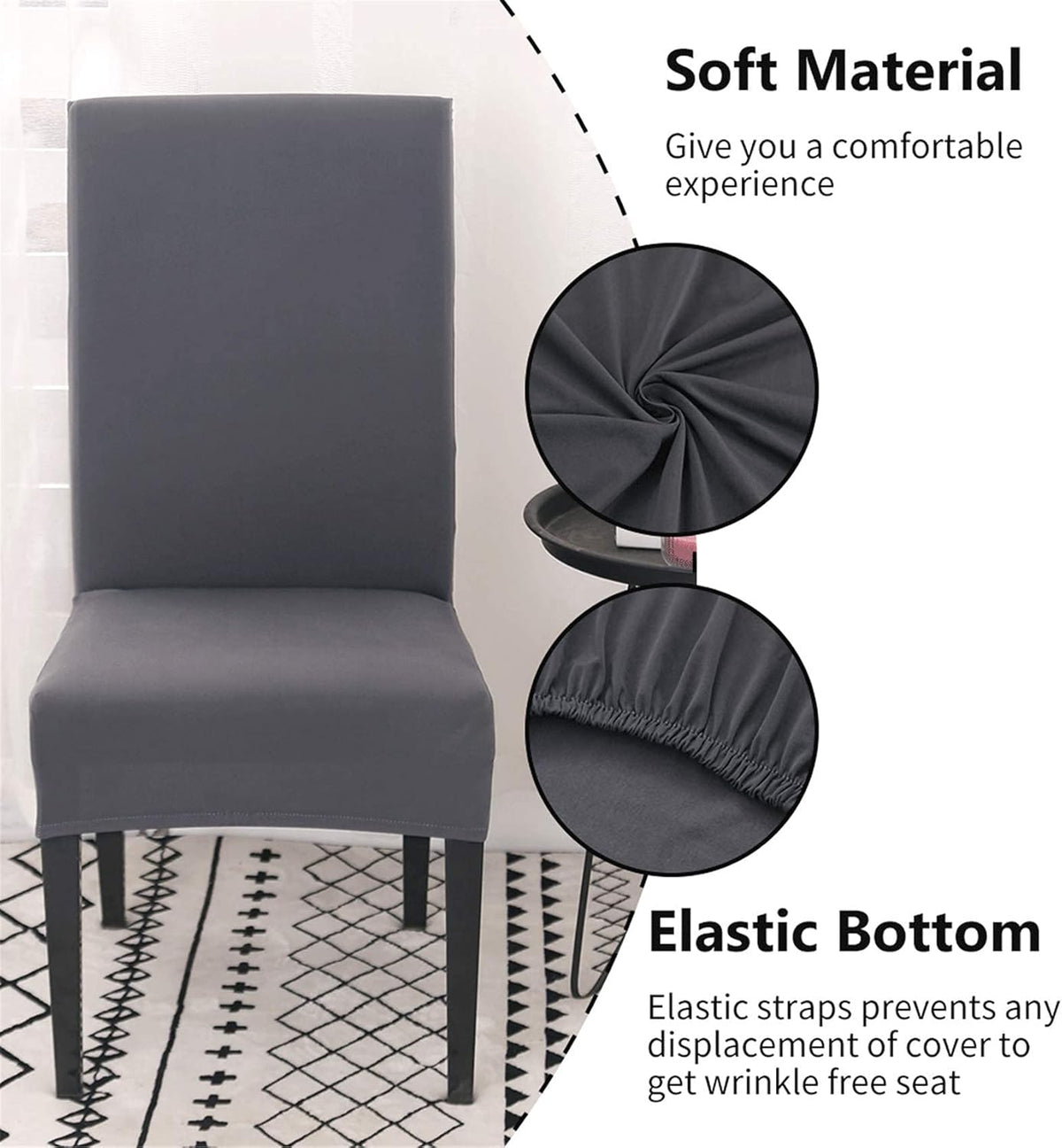 Chair Covers Set of 4 or 6, Stretch Removable Washable Chair Covers Decoration Protection Seat Covers for Hotel grey-tfrf grey 4pcs