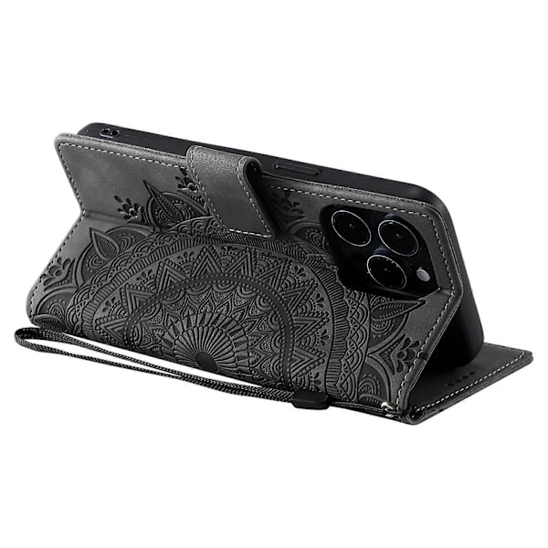 For iPhone 14 Pro Case Embossed Totem Skin Feel Wallet Leather Phone Case_yux