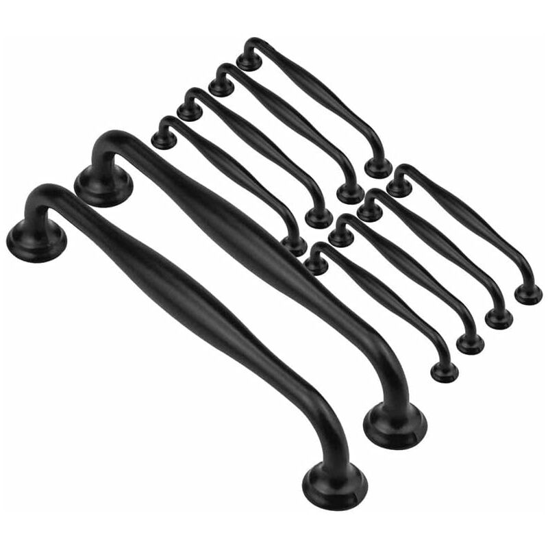 10 pcs Black Furniture Handles - Black Kitchen Furniture Handles Door Handles Drawer Bedroom Center Distance 128mm, Handles for Wardrobes