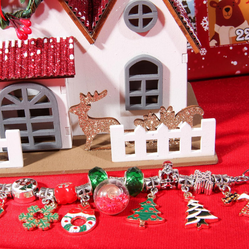 2025 Christmas Advent Calendar Bracelet for Girls, 24-Day Countdown Calendar for Christmas DIY Jewelry Making Kit Gift 22 Beads 2 Bracelets_OF M-21