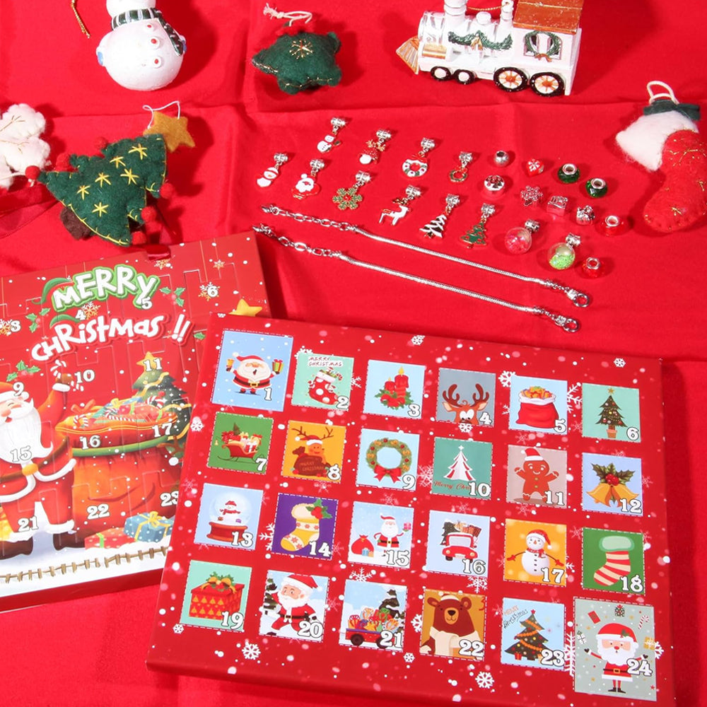 2025 Christmas Advent Calendar Bracelet for Girls, 24-Day Countdown Calendar for Christmas DIY Jewelry Making Kit Gift 22 Beads 2 Bracelets_OF M-21