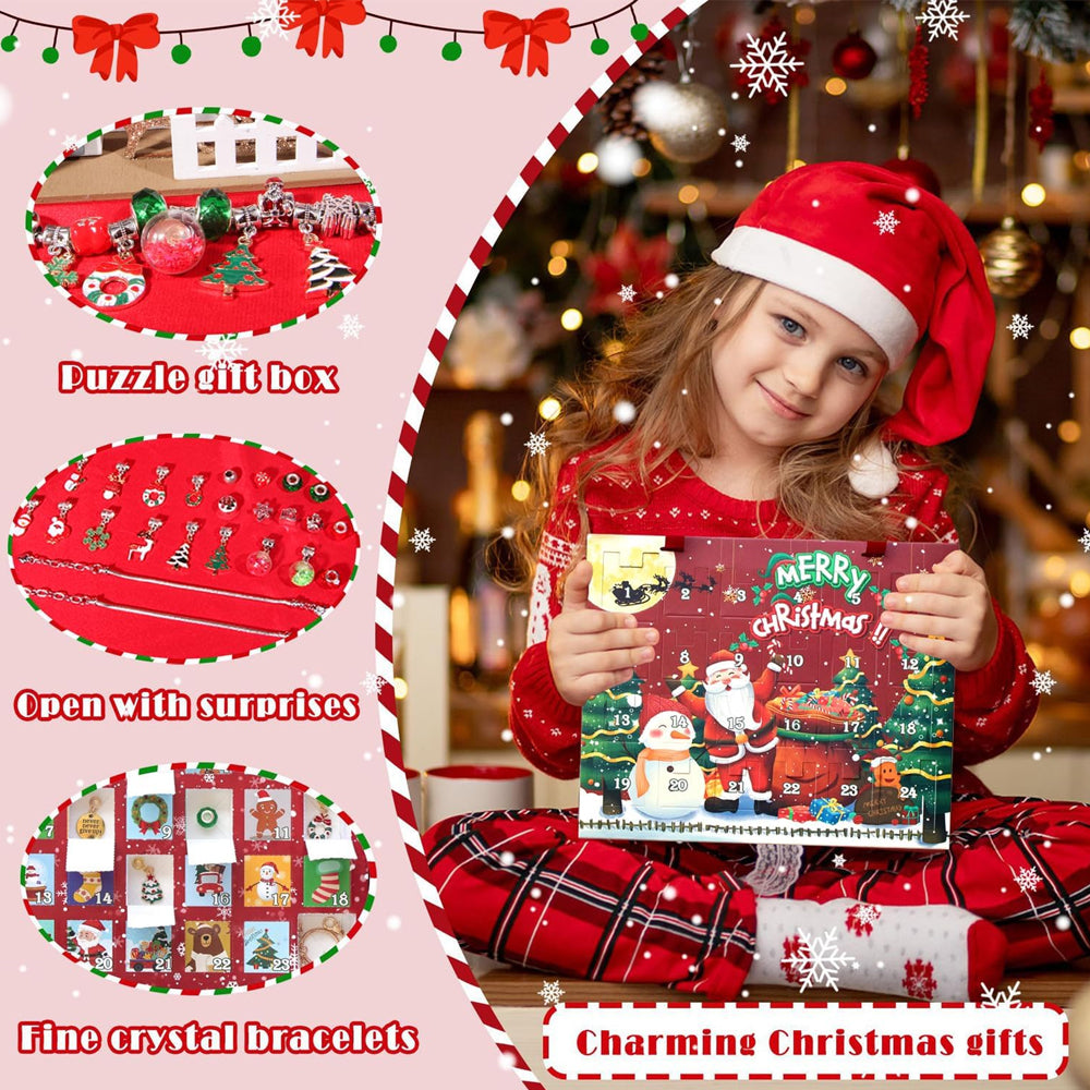 2025 Christmas Advent Calendar Bracelet for Girls, 24-Day Countdown Calendar for Christmas DIY Jewelry Making Kit Gift 22 Beads 2 Bracelets_OF M-21