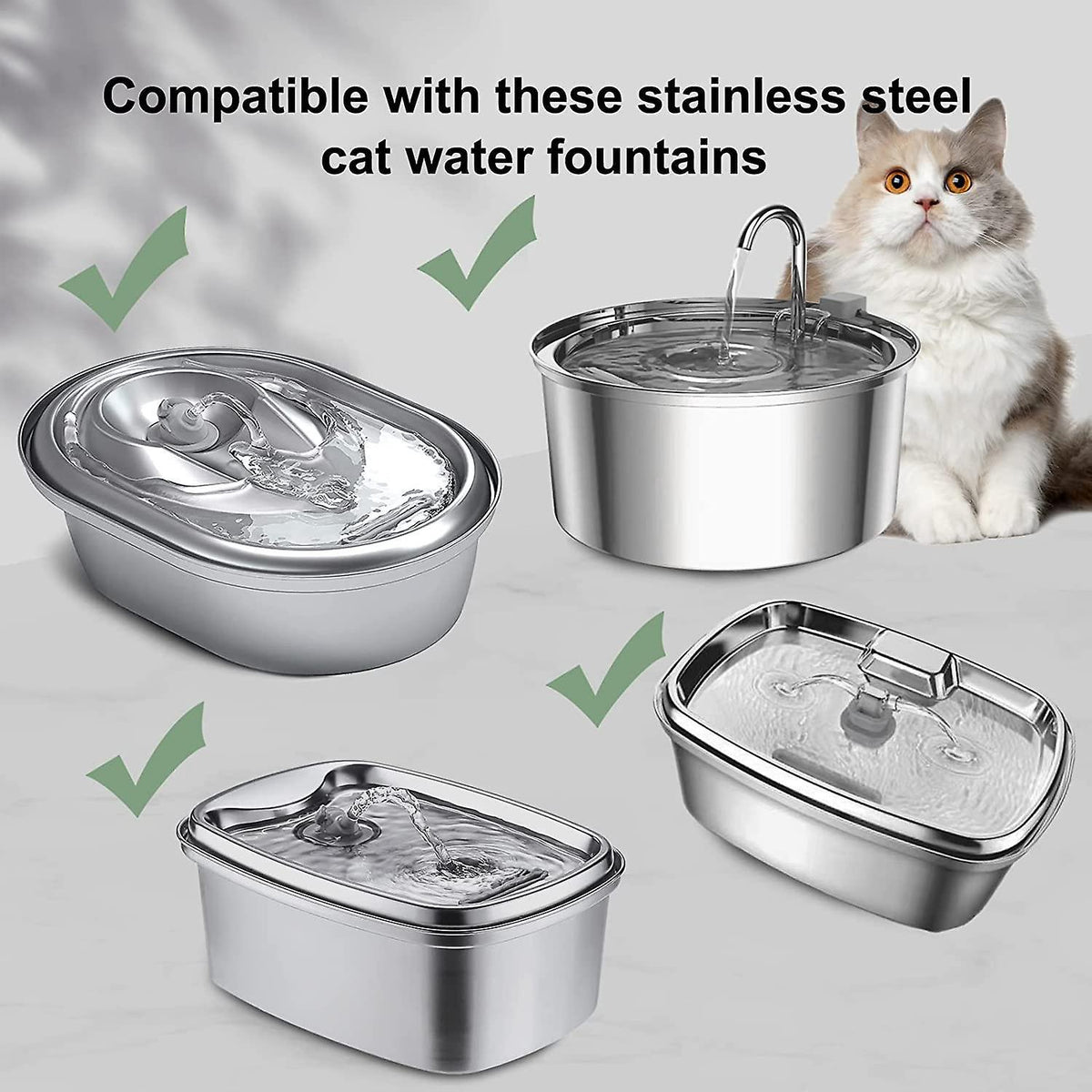 Cat Water Fountain Filter Set of 16 Compatible with Stainless Steel Pet Fountain Includes 8 Replacement Filters and 8 Sponges