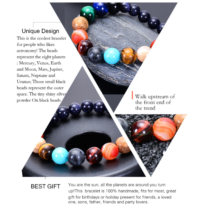 Solar System Bracelet for Men and Women, Universe Galaxy Eight Planets Guardian Star Natural Stone Beads Bracelet Gift Nine Planets—yux Nine planets