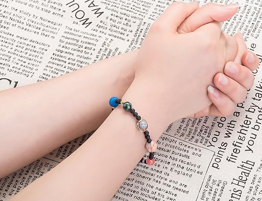Solar System Bracelet for Men and Women, Universe Galaxy Eight Planets Guardian Star Natural Stone Beads Bracelet Gift Nine Planets—yux Nine planets