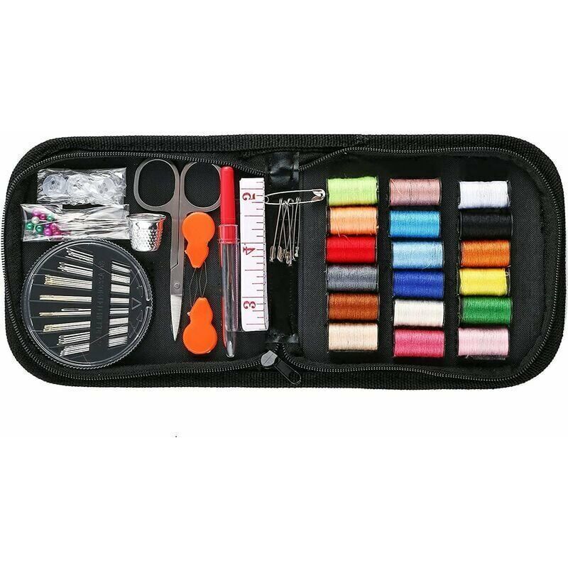 Mini Sewing Kit with 52 Sewing Accessories, 18 Thread Spools with Black Sewing Box for Beginners Kids Travelers Sewing Machine Adults Girls (Small)