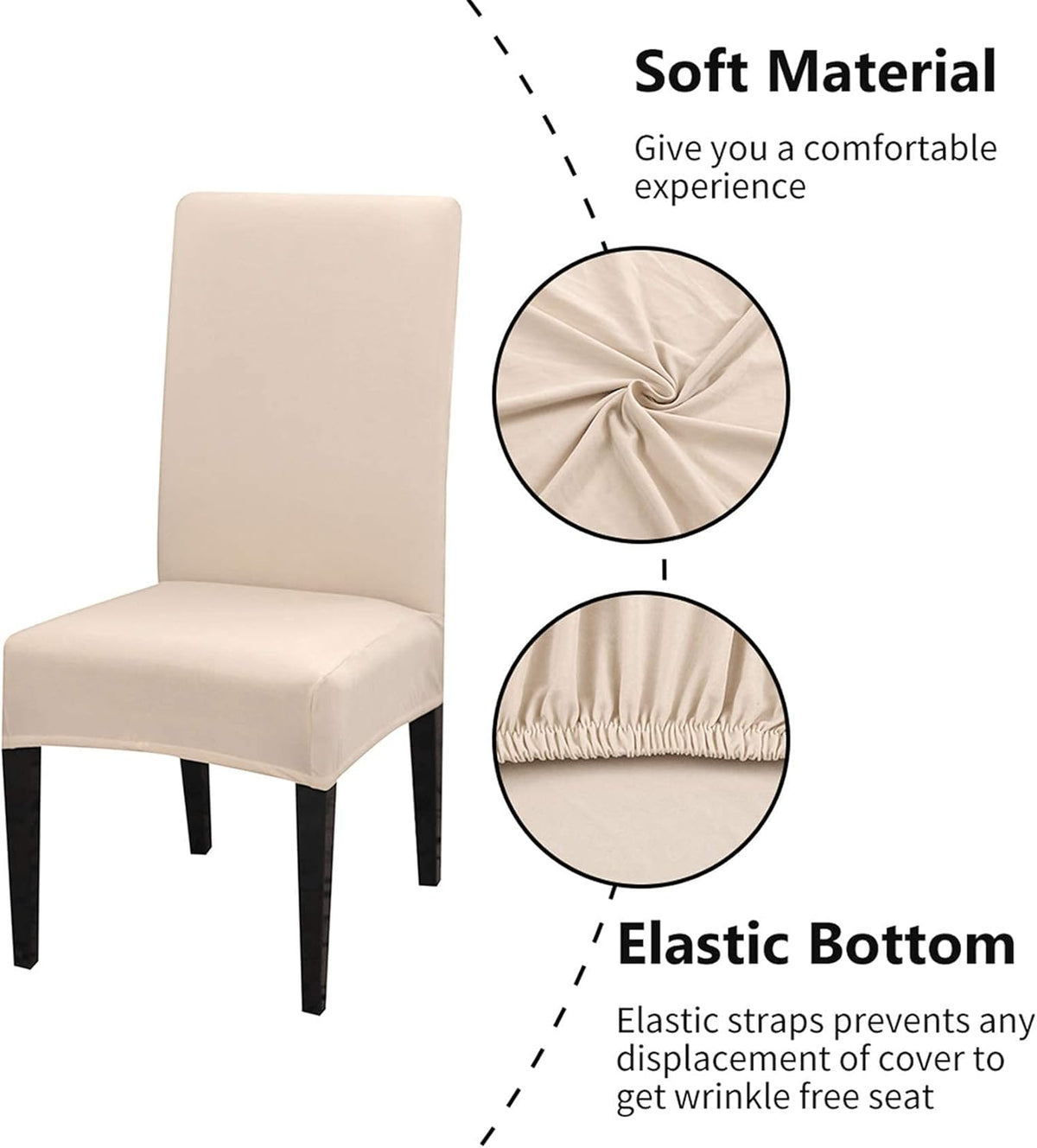 Chair Covers Set of 4 or 6, Stretch Removable Washable Chair Covers Decoration Slipcovers Seat Covers for Hotel beige-tfrf beige 4pcs