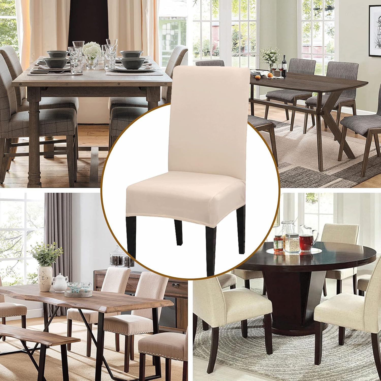 Chair Covers Set of 4 or 6, Stretch Removable Washable Chair Covers Decoration Slipcovers Seat Covers for Hotel beige-tfrf beige 4pcs