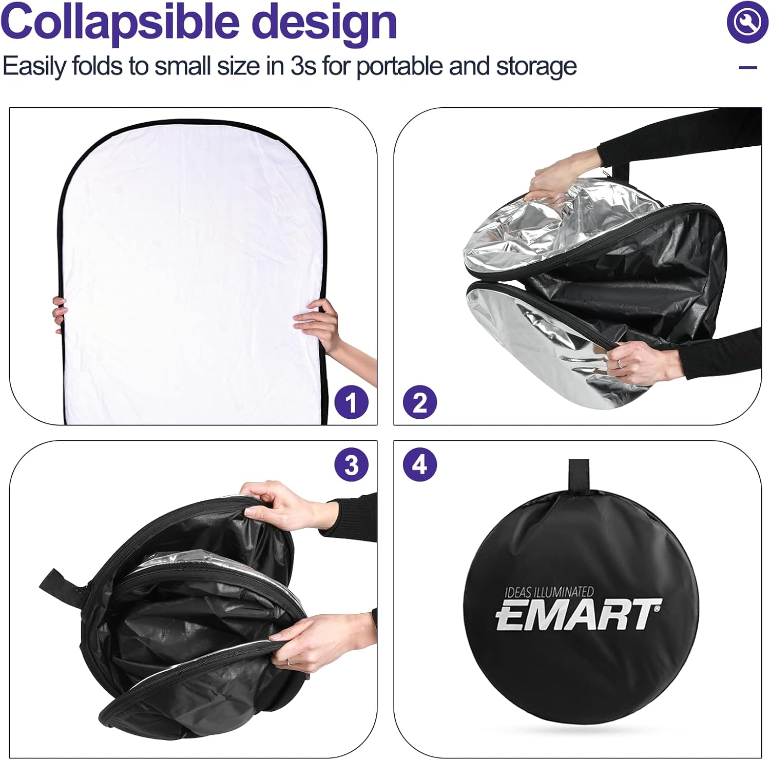60 x 90 cm Light Reflectors 5-in-1 Photo Foldable Photo Reflector Large Oval Portable Foldable Light Reflector, with Carrying Bag