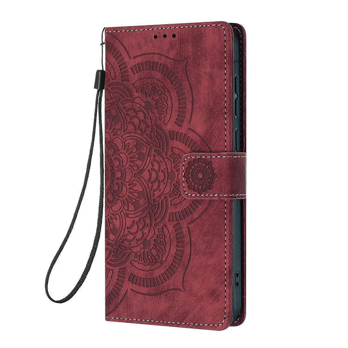 Mandala Embossed Retro Frosted Leather Phone Case Red For Samsung Galaxy S21 Ultra 5G