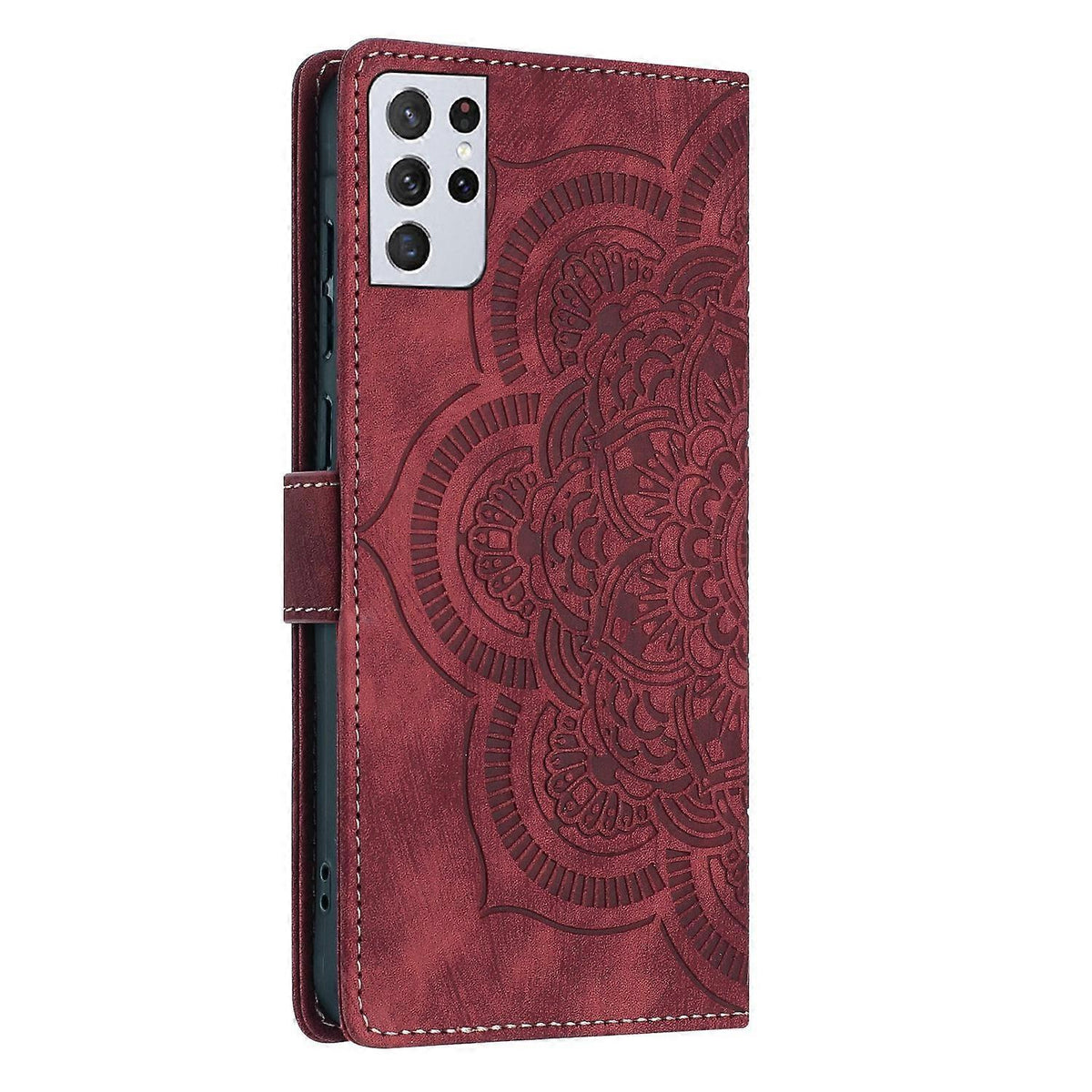 Mandala Embossed Retro Frosted Leather Phone Case Red For Samsung Galaxy S21 Ultra 5G