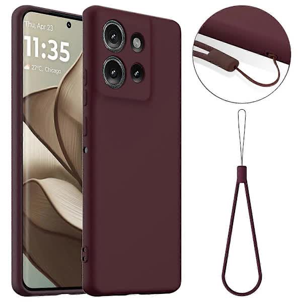 Case for Motorola Edge 50 5G MagSafe Compatible Liquid Silicone Case with Lanyard - Black Multicolor Burgundy